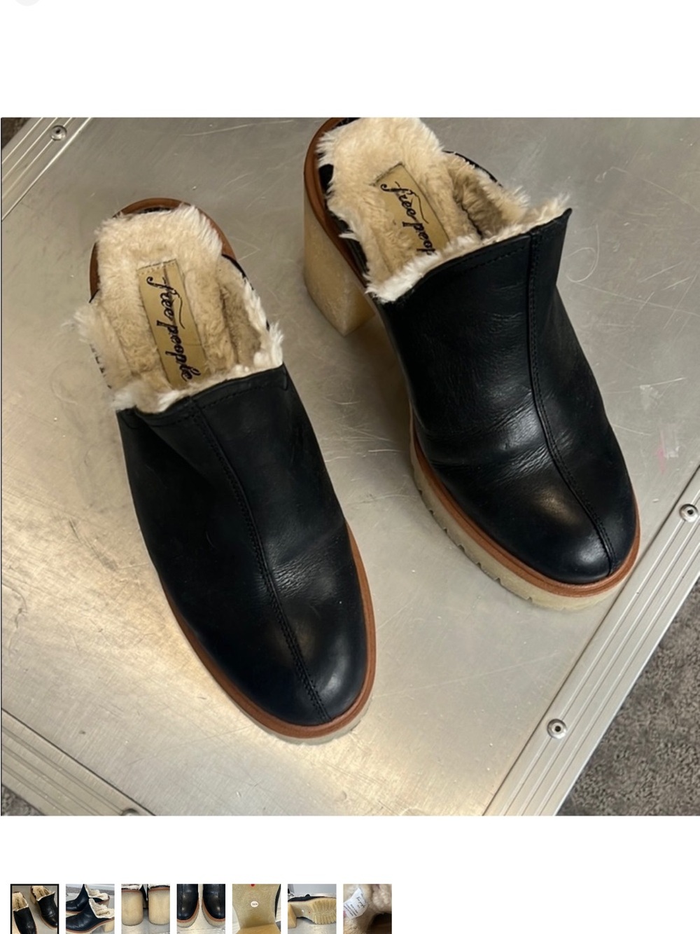 Free People Black Leather Fur-Lined Mule Clogs